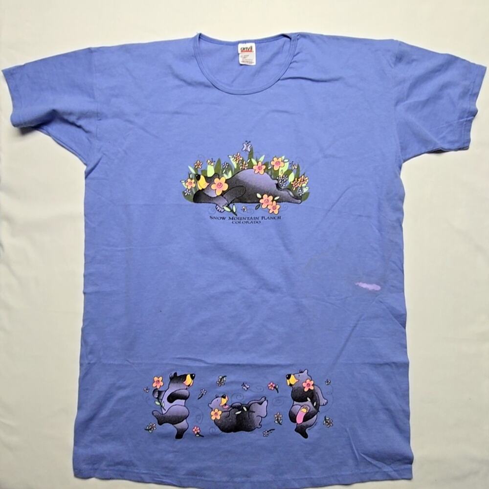 Vintage Snow Mountain Ranch Colorado Sleep Shirt Womens OS Bear Graphic Blue Tee